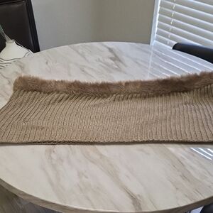 New York & Company Tan Knit Scarf with Faux Fur Trim